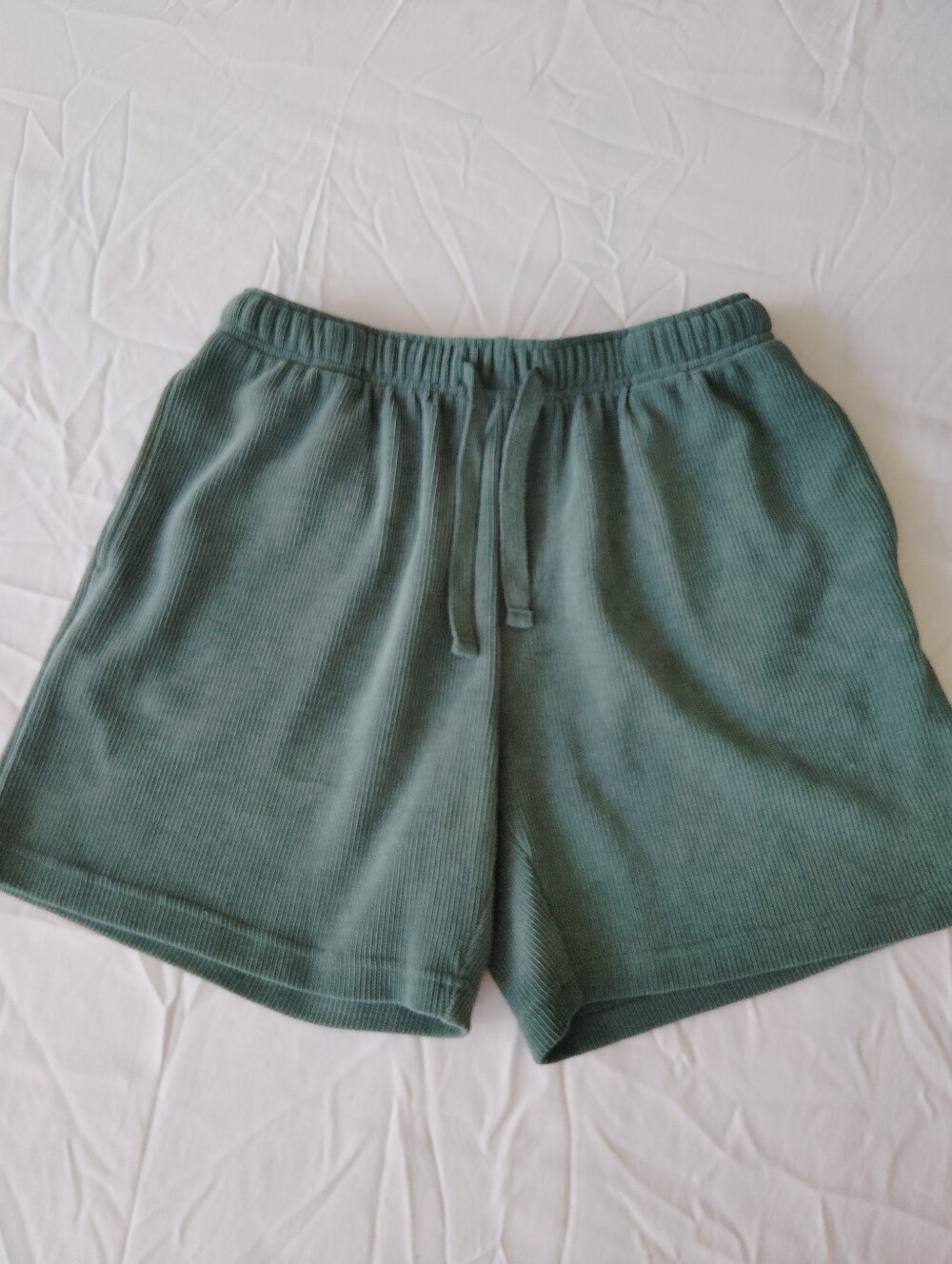 Negative Space Ribbed Drawstring Shorts - Green M